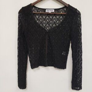 Tic Toc Women Whimsigoth Fairy Grunge Sheer Lace Button Top Size S Dark Romantic